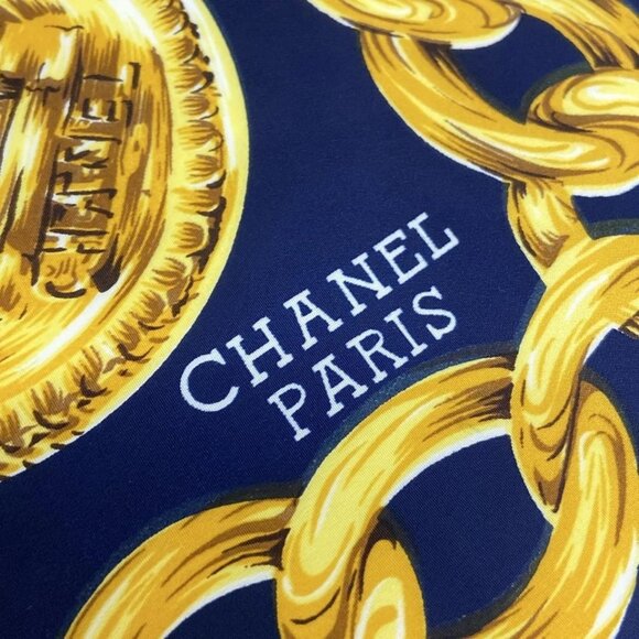 CHANEL - Dark Navy Dark yellow Multi Scarf 306-072625 - Picture 2 of 4